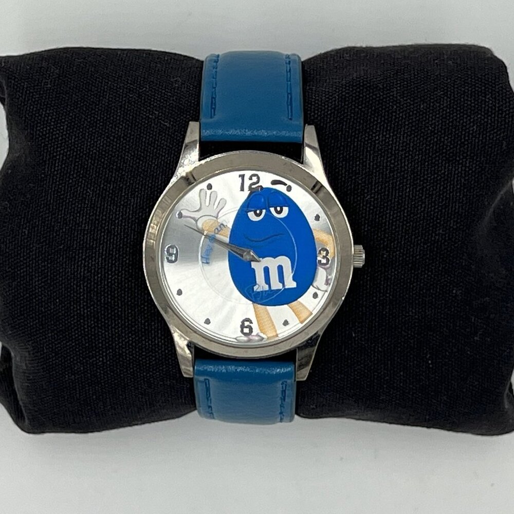M&M's Blue Character Watch w/Blue Leather Band - New Battery - Unisex